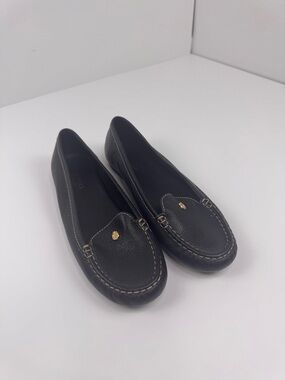Talbots Black Leather Flats with Gold Stitch Accent